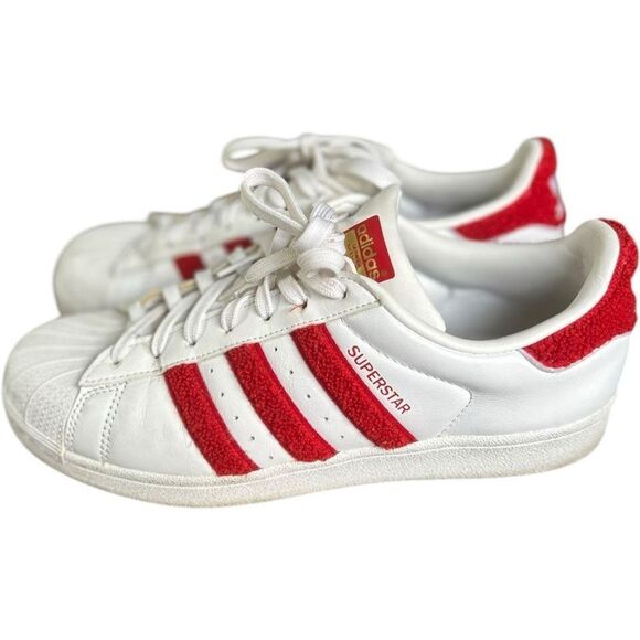 Adidas Superstar Fuzzy Red Striped Sneakers Size 9 Collegiate Valentine's Day - Picture 5 of 11